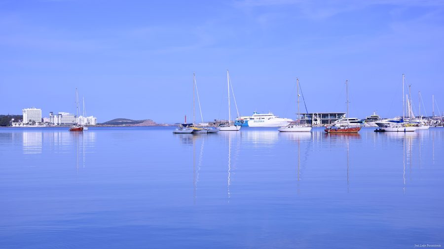 Panoramic view of calm sea in San Antonio, Ibiza