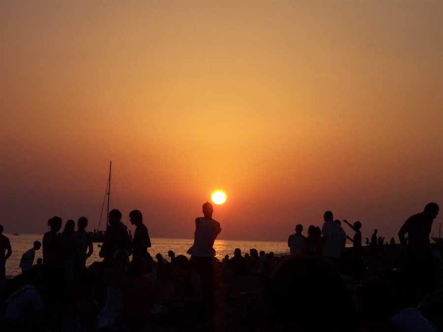 Sunset on the beach at Cafe Del Mar in San Antonio, Ibiza
